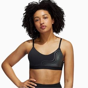 Adidas BLACK Sports Bra Holiday Shine Graphic All Me Low Impact Adjustable Train